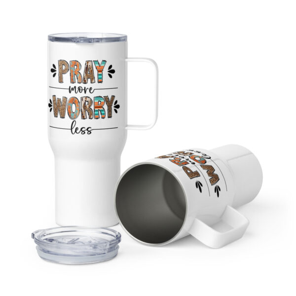 Travel mug with a handle, Christian travel coffee mug, Religious travel cop, Pray more worry less - Image 5