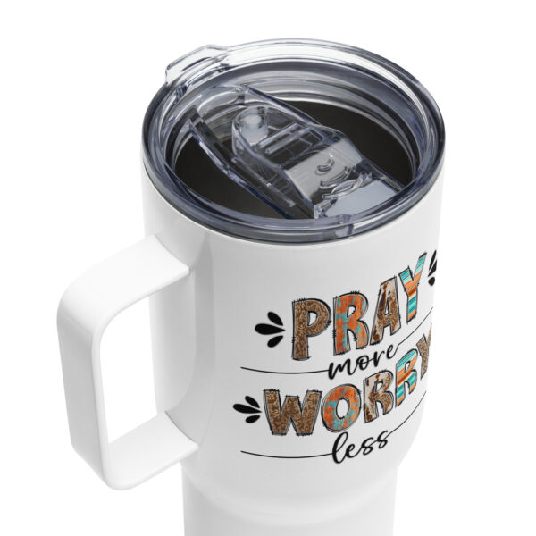 Travel mug with a handle, Christian travel coffee mug, Religious travel cop, Pray more worry less - Image 6