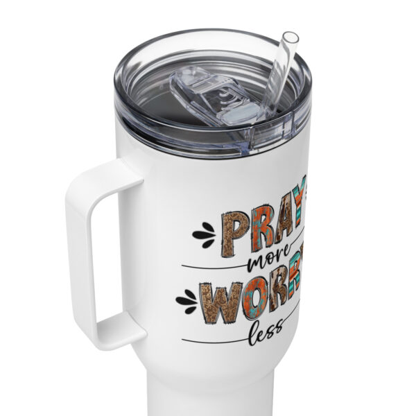 Travel mug with a handle, Christian travel coffee mug, Religious travel cop, Pray more worry less - Image 8